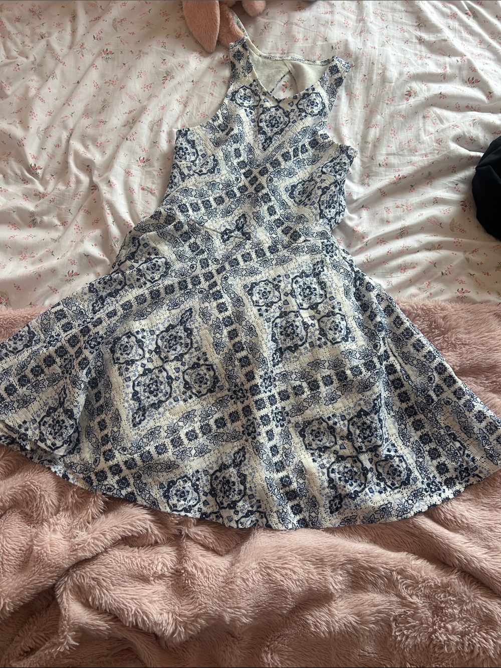 Aeropostale Blue and White Patterned Girls' Sleeveless Skater Dress
